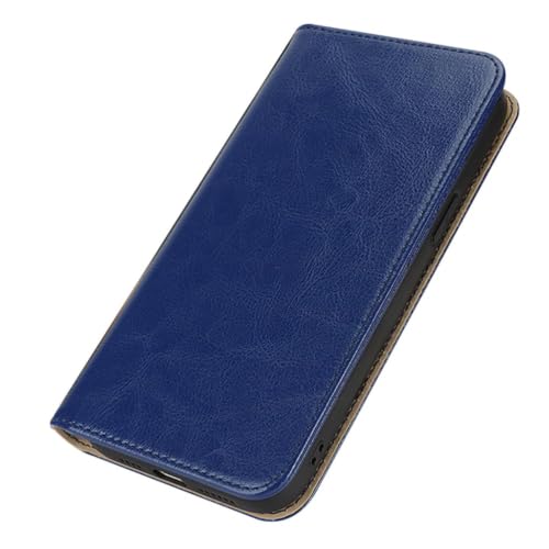 Étui en cuir iPhone 17 Pro : housse portefeuille en cuir véritable bleu avec support vidéo