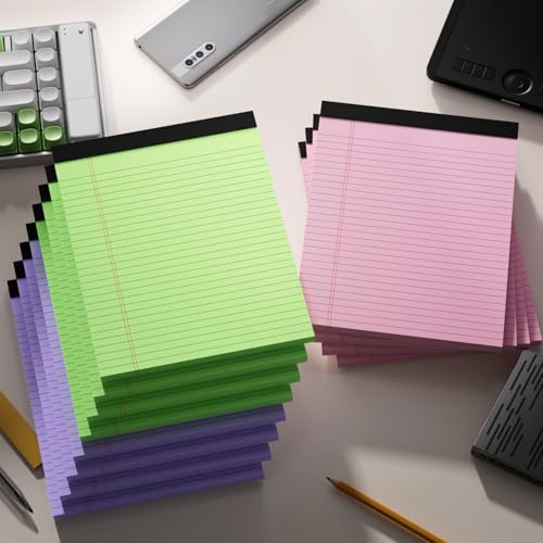Image of Legal Pads 8.5 x 11 Colored Notepad, 12 Pack Wide Ruled Lined Paper | Micro Perforated Writing Pads 8.5 x 11, 30 Sheet /Note Pads, Pink Legal Pad 8.5 x 11 Notebook Colored Paper Tablet for School