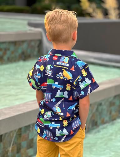 Enlifety 3T 4T Boys Truck Excavator Print Shirts Toddler Hawaiian Dress Shirt Short Sleeve Button Down Navy Blouse For Casual Beach School thumb #4