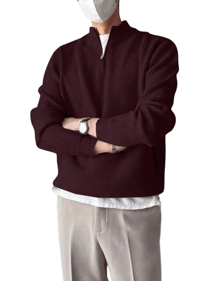 Image of ColorChakra High Neck Woollen Sweater for Mens Half Zip Wool Cardigan Plus Size M to 5XL