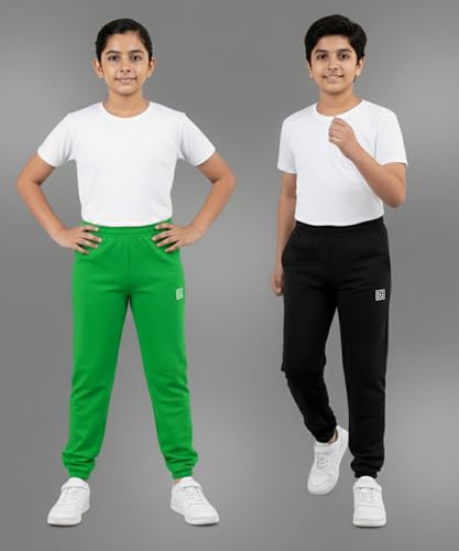 Image of KYDA Kids Boys Premium 100% Cotton Regular Fit Track Pants Soft Breathable Elastic Waist Casual Joggers Kids Playwear Everyday Comfort Wear-Pack of 2