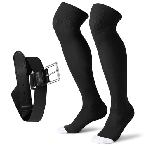 Image of XZQTIVE Baseball Socks and Belt Combo,Over the Knee Softball Socks and Belt,Knee High Football Socks for Kids Youth Adults