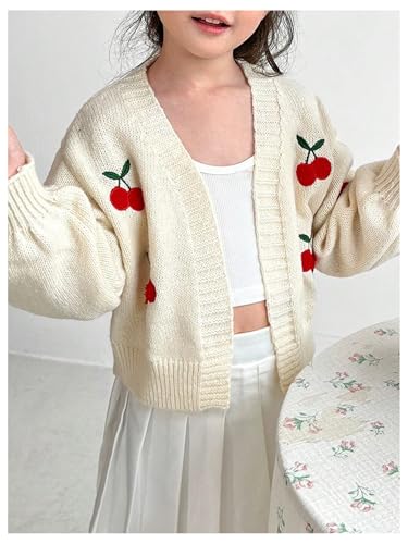 Verdusa Girl's Cardigans Sweater Cherry Open Front Long Sleeve Cute Casual Loose Sweaters3