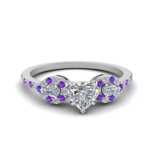 Bague fiançailles cœur en argent avec halo de diamants et pierres