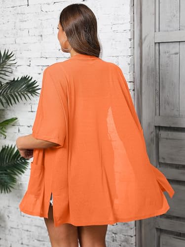 Image of AusLook Plus Size Cardigan for Women Short Sleeve Lightweight Open Front Shrug with Pockets for Dresses and Layering 1X-5X