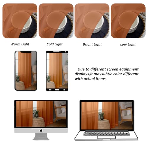 Image of Chyhomenyc Orange Sheer Valances for Windows - Light Filtering Small Kitchen Curtains, Rod Pocket Short Top Window Treatment Decor for Living Room Bathroom Basement, 42Wx16L inches, 2 Panels