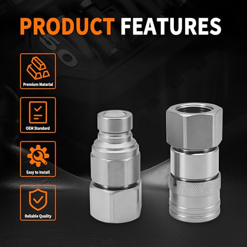Image of 3 /4 inch NPT Skid Steer Flat Face Hydraulic Quick Connect Couplers with Dust Caps
