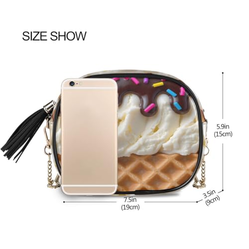 Image of ALAZA Women's Chocolate Ice Cream Waffles PU Leather Crossbody Bag Shoulder Purse with Tassel