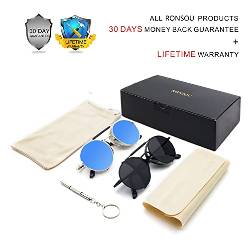 Image of RONSOU Steampunk Style Round Vintage Polarized Sunglasses Retro Eyewear UV400 Protection Matel Frame
