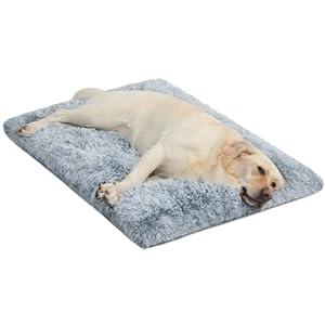 Large Dog Bed Crate Pad Mat for Cages Washable Bed for Large Medium Size Dog Soft Kennel Pad Anti-Slip Pet Bed,35″ x 23″,Grey