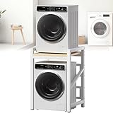 Dkjdssek Washer Dryer Stacking Rack Kit 29.5in, Over the Washer and Dryer Storage Shelf for Laundry Room, Bathroom, Heavy Duty, Height Adjustable, 1.2mm Wall Thickness 660lbs Capacity (White, 29.5in)