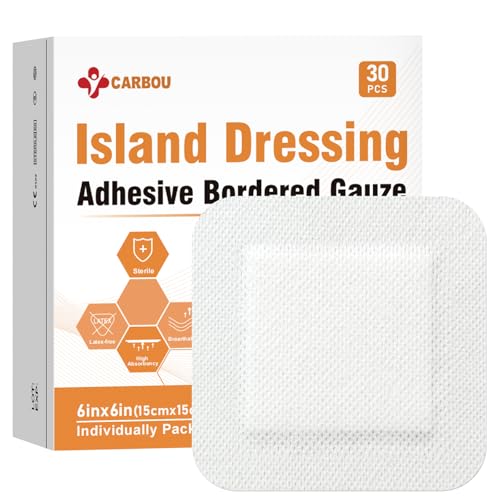 [6x6-30count] Carbou Island Dressing Bordered Gauze Sterile Individually Wrapped Gauze Pads Highly Absorbent Adhesive Dressing Pad Soft and Breathable Wound Dressing for Wound Care