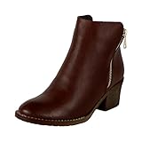 Reneeze Pama-02 Women's Blocked Heels Ankle Booties,Brown Faux Leather,6.5