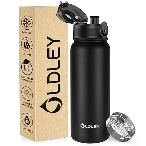 OLDLEY Botella agua acero inoxidable 600ml/20oz Termo Doble Metal pared Que Mantiene la Bebida Caliente y Fría, a Prueba Fugas, sin BPA, con Aislamiento para Deportes Trabajo Senderismo (Negro) | Ya disponible en tu tienda friki favorita! En mundofriki.es!