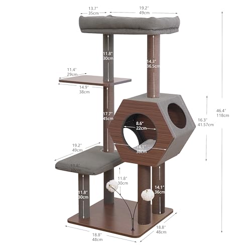 Rascador para gato de madera laminada PetPals con casa y cama miniatura 3
