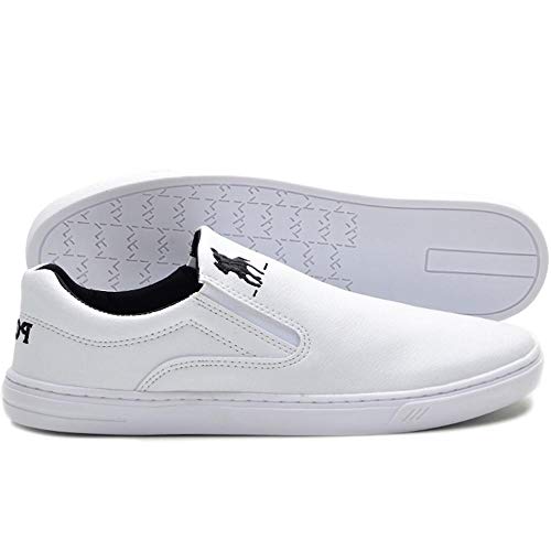 Tênis Slip On Casual Polo Masculino Extra Macio + Carteira Cor:Branco;Tamanho:45
