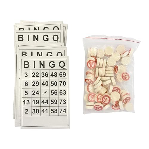 Reicyfang OK01236478 Bingo Board Game, Classic Bingo Cards, Vintage Wooden Bingo Game, Wooden Bingo Set Includes 40 Bingo Number Cards And 75 Chess cover