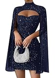 robe strass zara Femmes Paillettes Cocktail Sexy Robes Midi Robe De Bal Cape Strass Mock Neck Clubwear