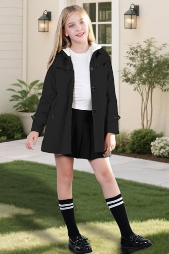 Image of Betusline Girl's Single Breasted Trench Coat Hooded Dress Coat Outerwear, 2-14 Years