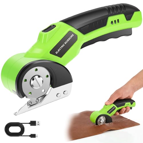 Rechargeable Cardboard Cutter Cordless Electric Scissors 4.2V Electric Box Cutter for Cardboard Safety Lock and LED Light Powerful Cutting for Carton Carpet Plastic Fabric Leather(Green)