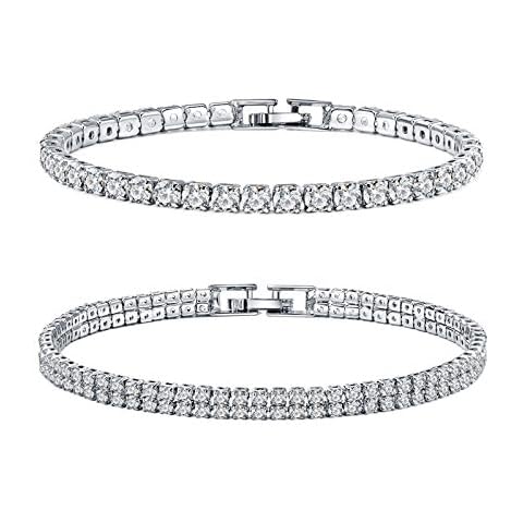 RoseJeopal Silver Bracelet for Women 2 Pairs Round Cubic Zirconia Classic Tennis Bracelet for Women Gifts 7.5 Inch Cover