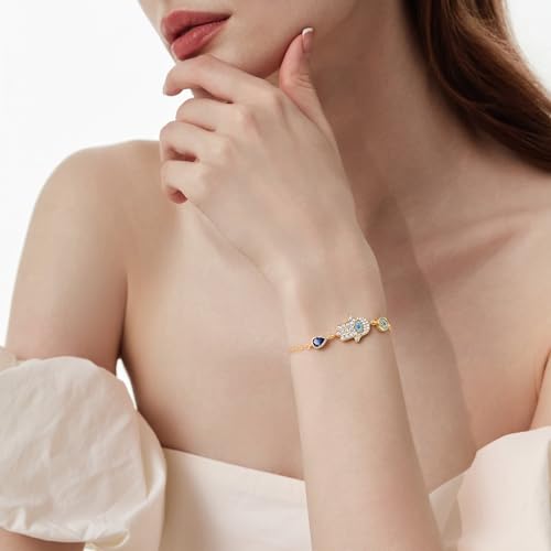 Cicy Bell Womens Evil Eyes 18K Gold Plated Link Bracelets Hamsa Hand Turquoise Cubic Zirconia Cable Chain Charm Bracelets Trendy Jewelry Gifts for Lover Mom Friends4