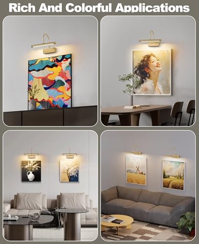 Image of Wireless LED Picture Light, Coredless Art Lighting for Wall, Brass Battery Frame Light with Remote, 3 Color Tone & Dimmable,12 inch Wall Decor Light for Art Display,Hallway,Study Room