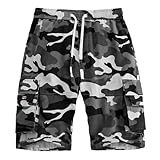 APTRO Men's Elastic Waistband Cotton Cargo Shorts Relaxed Fit Summer Casual Shorts A901 Gray Camo L