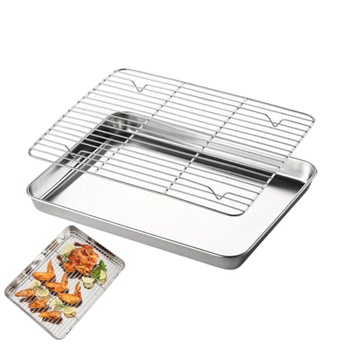 Juego de bandejas para hornear, bandeja cuadrada de acero inoxidable con revestimiento antiadherente y rejilla para enfriar, juego de horneado y, para cocina al aire libre, mesa de cocina, carro de