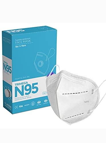 TRIMEGA - N95 Face Mask, Certified by WHO, CE, GMP, ISO, ISI, 5 Layered High Filtration Capacity with genuine Meltblown, Antiviral & Antibacterial – Filtration efficiency > 95% (Pack of 5 pcs) (B095XGS4R6) Amazon Price History, Amazon Price Tracker