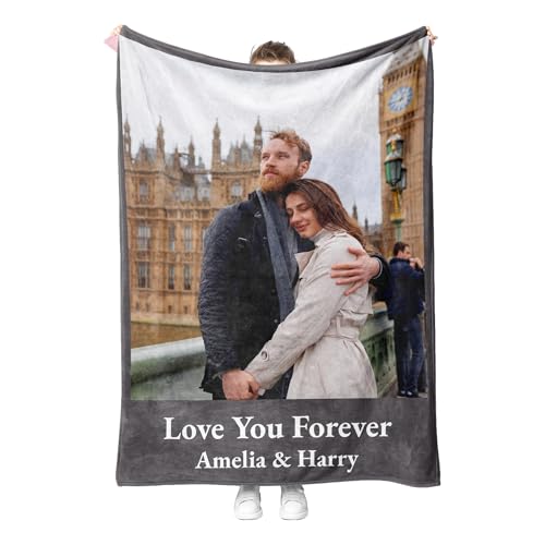 Print Maniacs Personalised Photo Blanket For Adults | Extra Large 75cm x 100cm Fleece Throw | Personalised Heart Neutral Custom Photo Blanket | Picture Collage Blanket Photo Gift Made in England