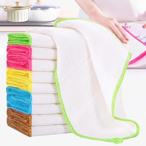 WDEC 10 Stück Bambus-Spültücher Handtücher Küchentücher zur Reinigung, Absorbierend und Maschinenwaschbar, Geschirrtücher, Umweltfreundlich, Sehr Saugfähig, Dicke Reinigung, 30 x 30 cm