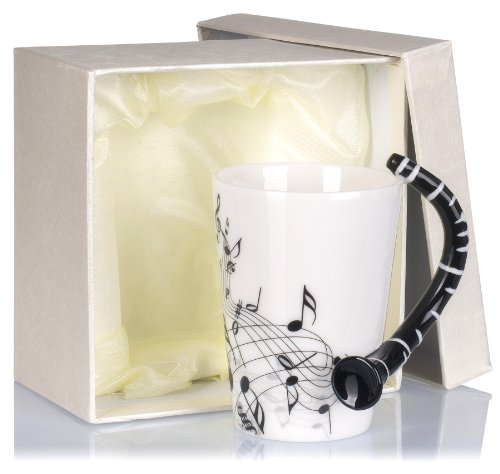 Tazza ceramica manico forma di clarinetto - Bianco...