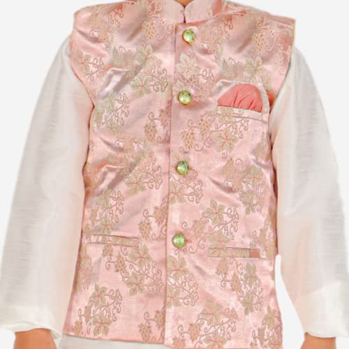Image of Pro-Ethic Style Developer Kurta Pajama For Kids Boys With Waistcoat | Silk | Floral | Traditional Dress (S-209)