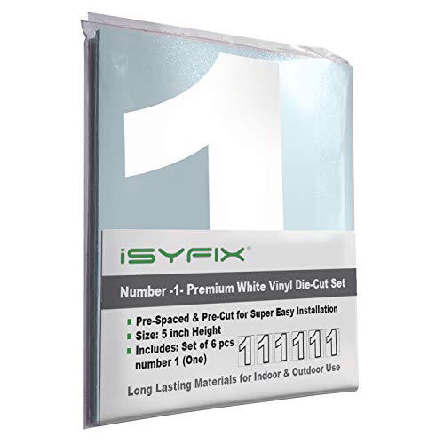 iSYFIX Sticker vinyle blanc chiffre 1, 6 pcs 5 po