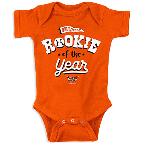 Rookie of the Year Baby Apparel for Balt Baseball Fans (NB-7T) (Orange Onesie, 6 Months) by Smack Apparel - Used condition - US$18.80