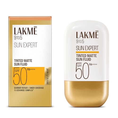 Image of Lakme Sun Expert Tinted Dry Matte Sunscreen Fluid SPF 50+ PA++++ | 1% Ceramide Complex for Skin Barrier Repair | Sheer Coverage Foundation Like Finish - Bronze (50ml)