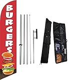 COBB PROMO Burgers Feather Flag Eye Catching Banner Sign for Business Advertisement Complete Set with Fiberglass Pole Kit Ground Spike and Travel bag