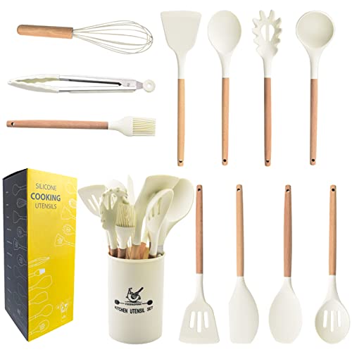 MossFlos 12 pc Kitchen Cooking Utensils Set - White