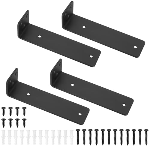 4 Pezzi Staffe per Mensole Pesanti, Reggi Mensola da Muro, Staffa per Mensola, Staffe a L in Metallo, Staffe di Supporti per Scaffali, Mensole in Legno Montate a Parete, Nere, (5.9 pollici/150 mm)