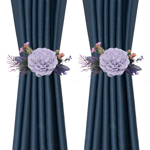HEVSTIL 2 Pack of Curtain Tiebacks Elegant Floral Curtain Tieback with Handmade Flower Decorative Drapery Holdbacks Rope Holder Curtain Tieback Wedding Decorative Holdbacks Ropefor Home,Purple