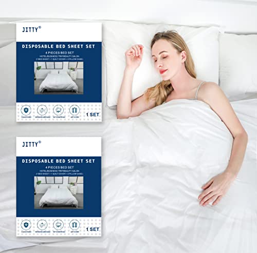 JITTY 2 Pack Disposable Bed Sheets King Size Travel Bedding Cover Pillow Case Quilt Cover for Hotel Spa Business Trip Hospital 4pcs/Pack