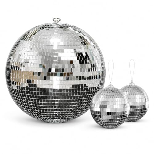 Youdepot - Bola espejada de discoteca de 12 pulgadas y paquete de 2 bolas de 4 pulgadas, decoraciones plateadas para fiestas, bodas, Navidad y decoración de ambientes miniatura 1