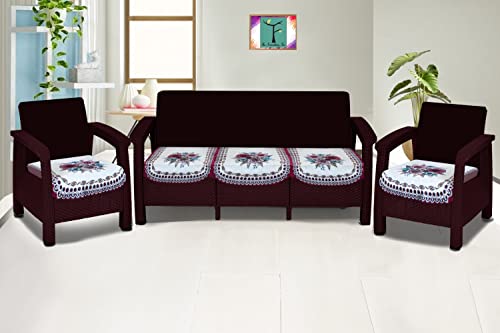 Image of The Furnishing Tree Velvet Floral Pattern 5 Pieces Bottom only 5 Seater Sofa Cover Set Pink