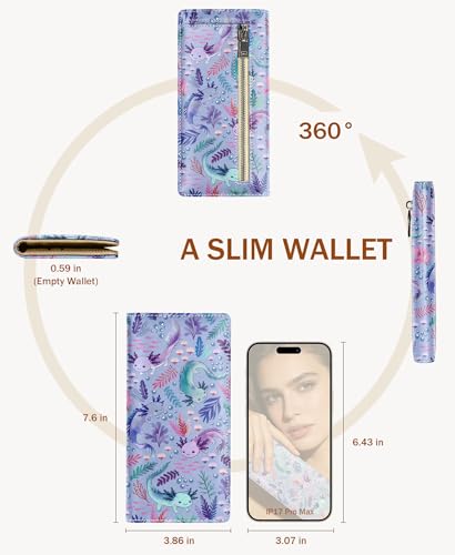 Image of Immaturus Womens Wallet, Slim Thin RFID Blocking Card Wallets, Axolotls Bifold PU Leather Credit Card Holder Organizer, Cute Cash Clutch Long Billfold with Zipper Coin Pocket Ladies Girls Gift