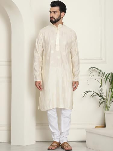 Image of SOJANYA (Since 1958 Men's Cotton Silk Sequinned Embroidered Kurta with White Pyjama