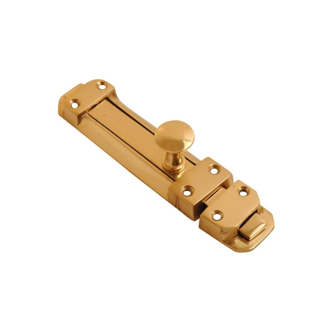 Vibe Surface Door Bolt 150mm on Brass, Surface Mounted Door Bolt, Sliding Door Lock, Lock Bolts for Securing Internal Doors for Bedrooms, Bathrooms, Storage Units and Cupboards