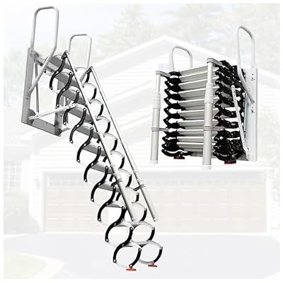 Extra-Wide Retractable Loft Access Ladder, Concertina Design, Wall Mounted Telescoping Attic Stairs with 2 Armrests, 300kg Capacity for Home, Garage, and Storage (13 Steps)