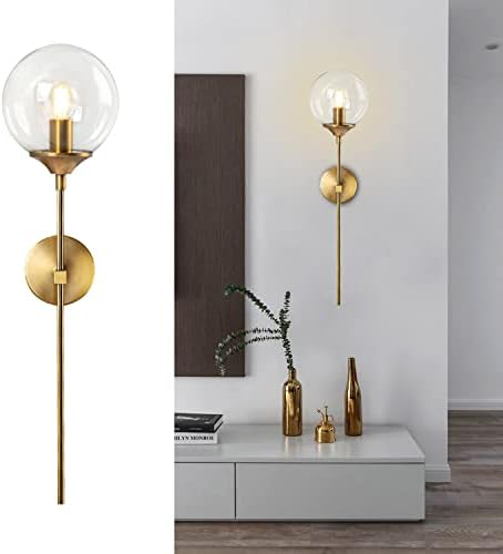 BOKT Glass Globe Wall Sconce Mid Century Wall Light Fixture Bedroom Lighting Nordic Living Room Background Wall Lamp Mirror Headlights (Clear)…