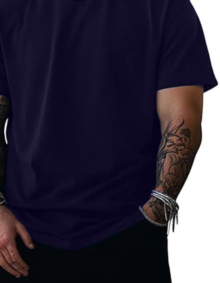 Image of Oversized Baggy Fit Drop Shoulder Half Sleeves Round Neck Solid Pure 100% Cotton T-Shirt for Men (Available in White, Black,Navy Color)